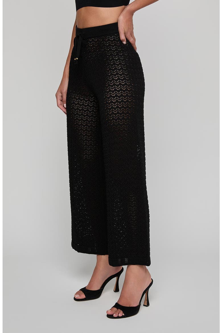 Gaelle Pointelle Knit Wide Leg Ankle Pants, Alternate, color, BLACK