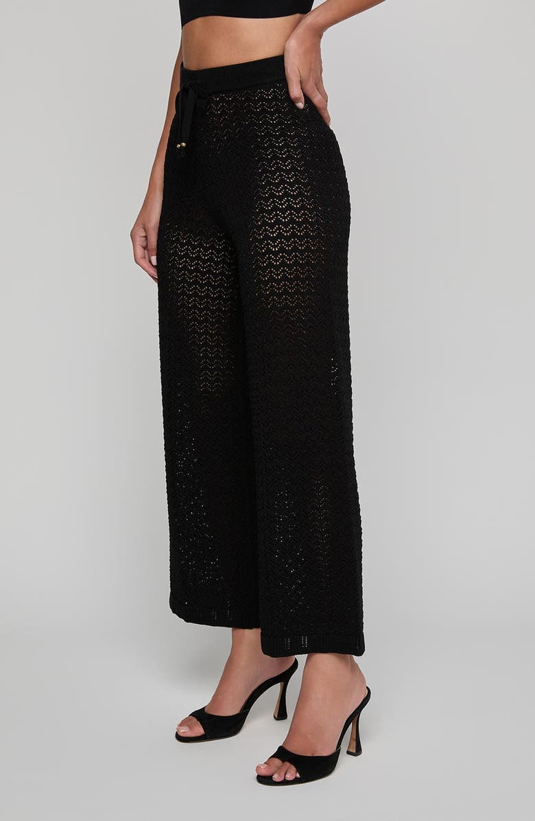 L'AGENCE Gaelle Pointelle Knit Wide Leg Ankle Pants, Alternate, color, Black