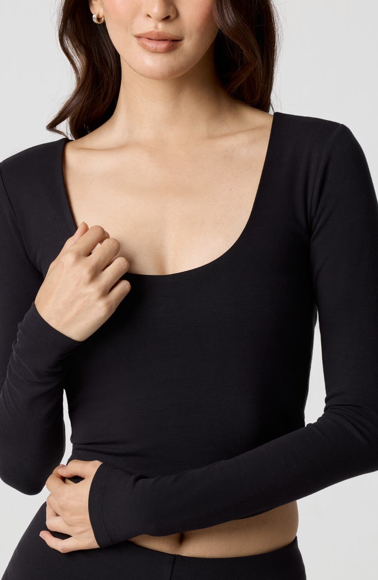 Florence by Mills Power Mesh Plunge Long Sleeve T-Shirt, Alternate, color, Black