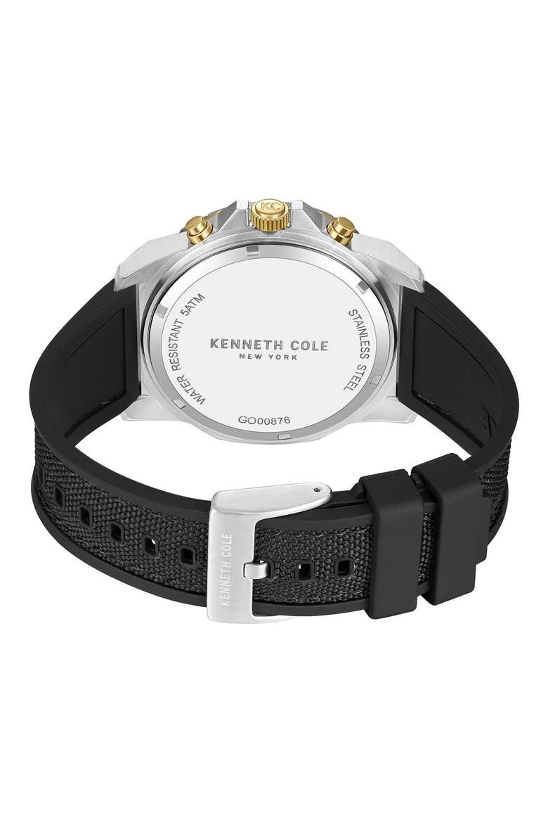 The Hollis Chronograph Mixed Media Strap Watch, 45mm, Alternate, color, BLACK