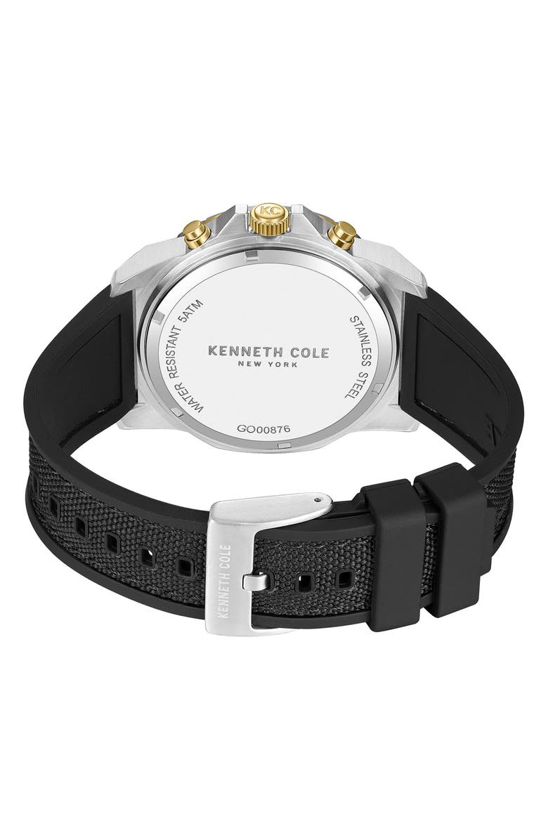 Kenneth Cole New York The Hollis Chronograph Mixed Media Strap Watch, 45mm, Alternate, color, Black