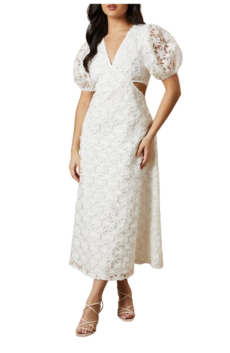 Oasis Textured Cutout Detail Midi Dress, Alternate, color, White