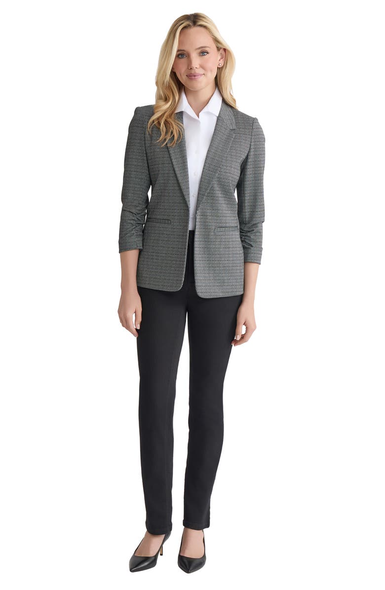 Jones New York Ruched Sleeve Blazer, Alternate, color, Pacific Navy Multi