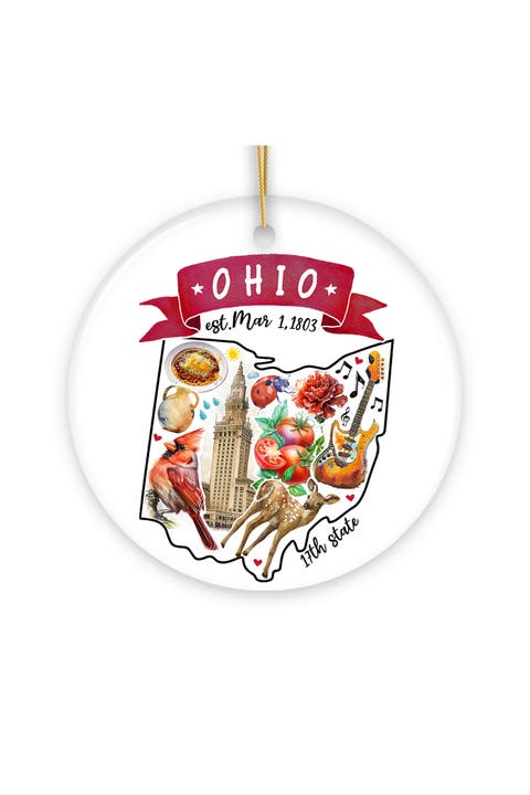 Ohio Landmarks Watercolor Ceramic Ornament - Version 1