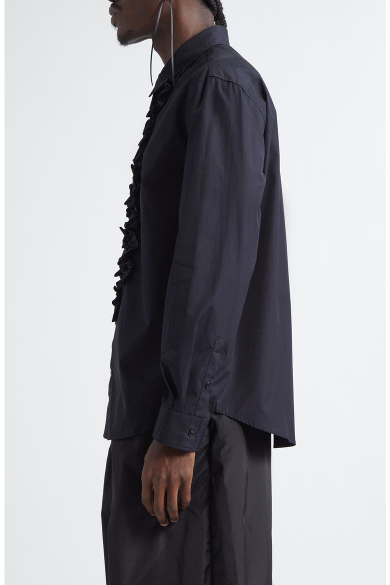 Ruffle Bib Prom Cotton Button-Up Shirt, Alternate, color, BLACK