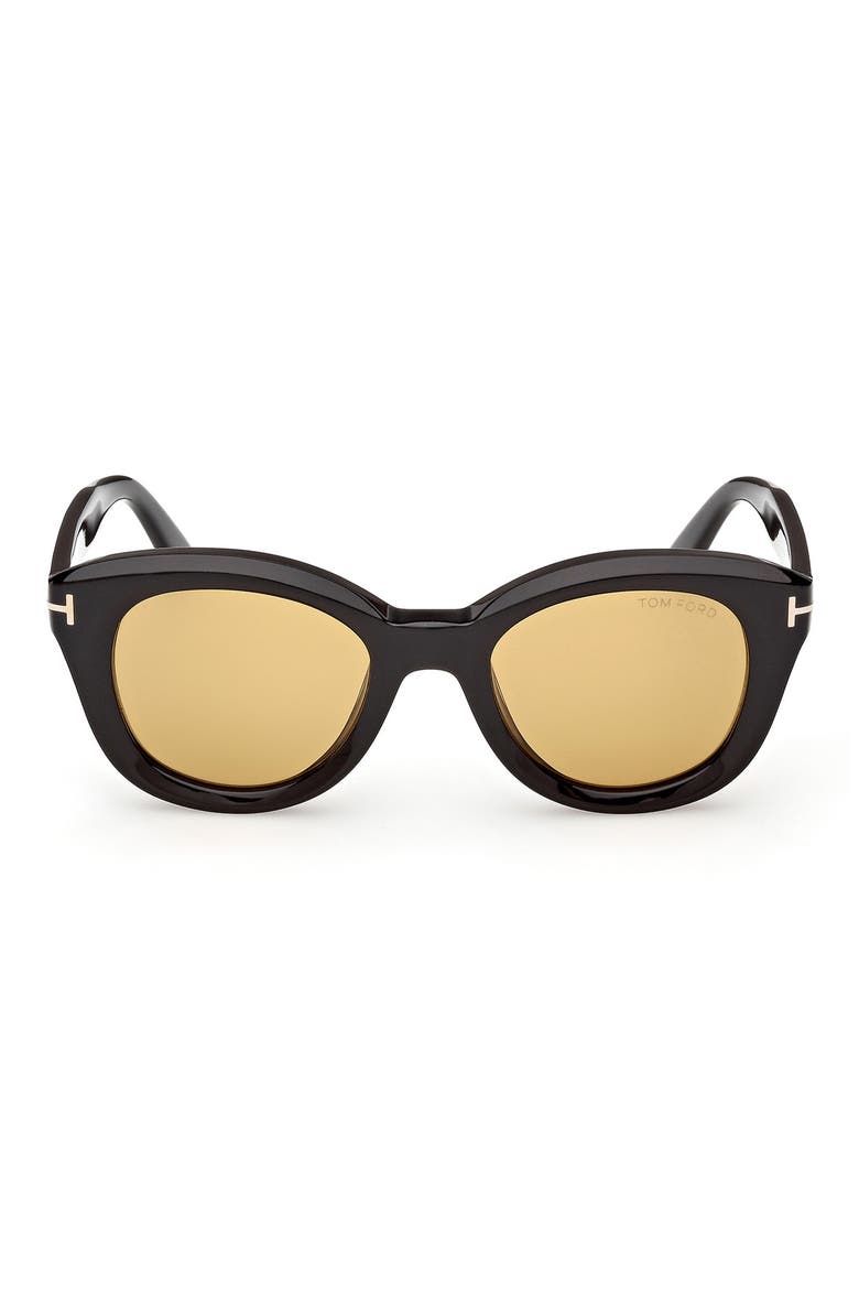 49mm Small Round Sunglasses, Main, color, SHINY BLACK / VICUNA LENS