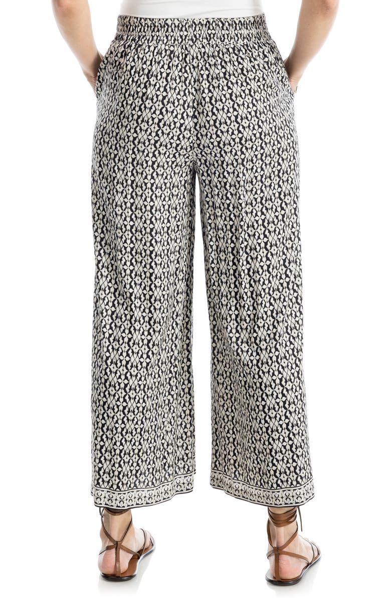 MAX STUDIO Wide Leg Pull-On Crop Pants, Alternate, color, Black/ Cream Ornate