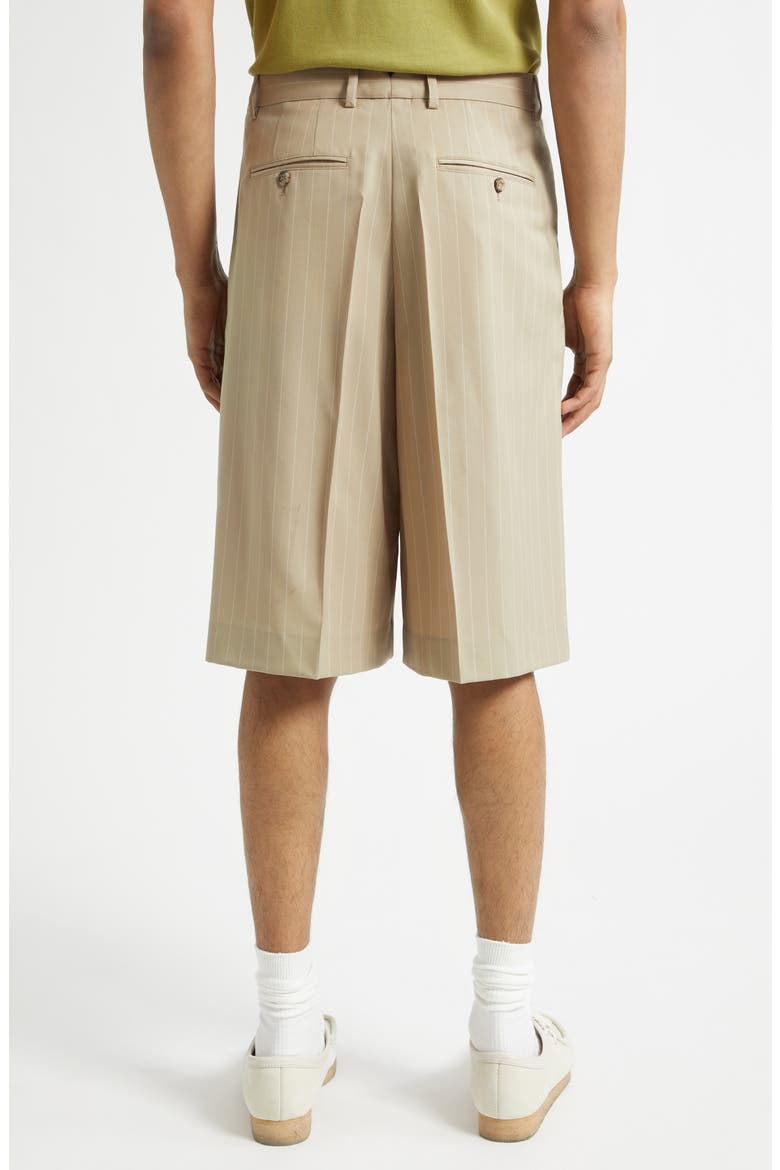 Pleated Pinstripe Wide Leg Wool Gabardine Bermuda Shorts, Alternate, color, BEIGE TAUPE/ BLANC CREME