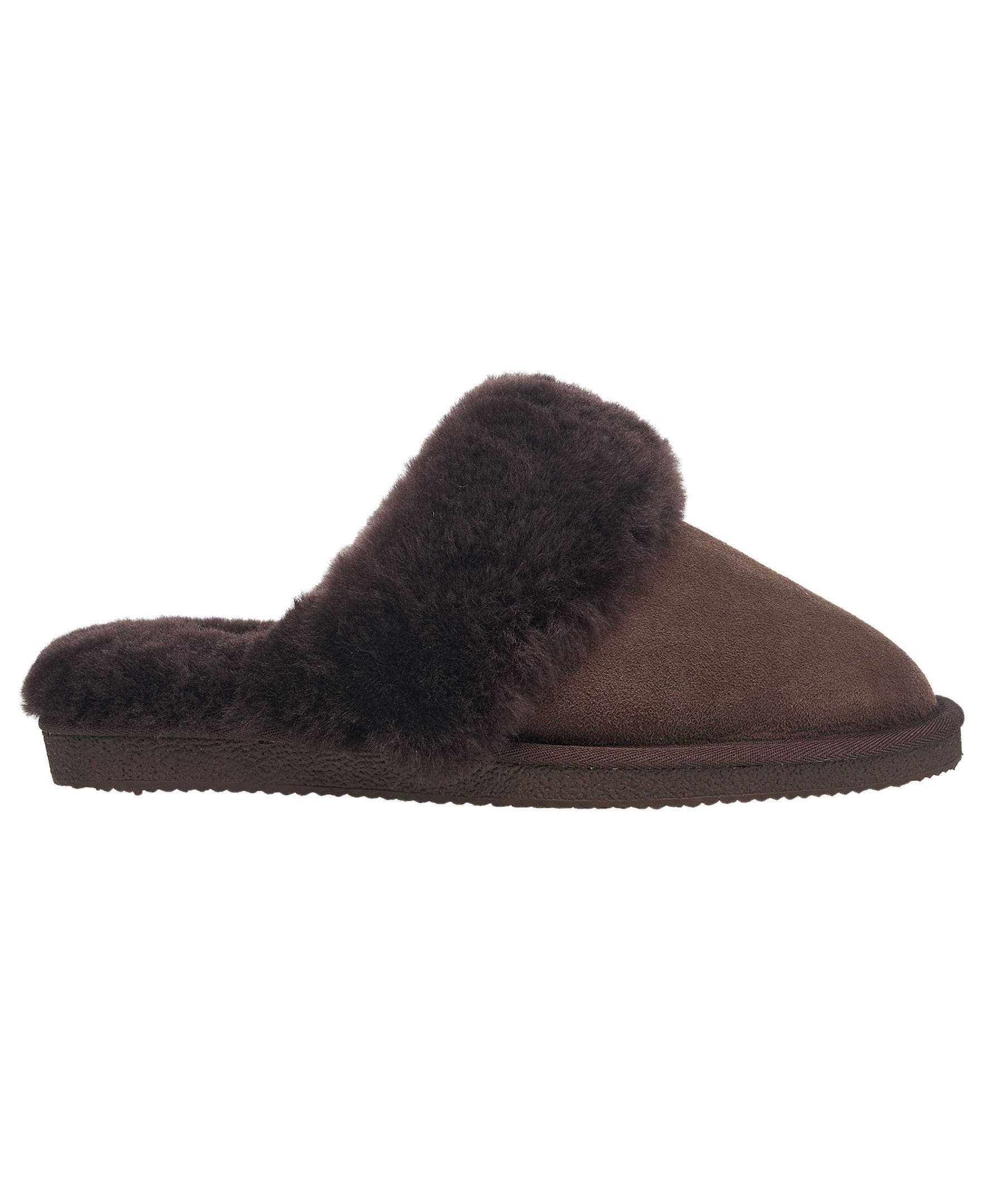 Gens Fur Band Open Slipper, Alternate, color, Chocolate