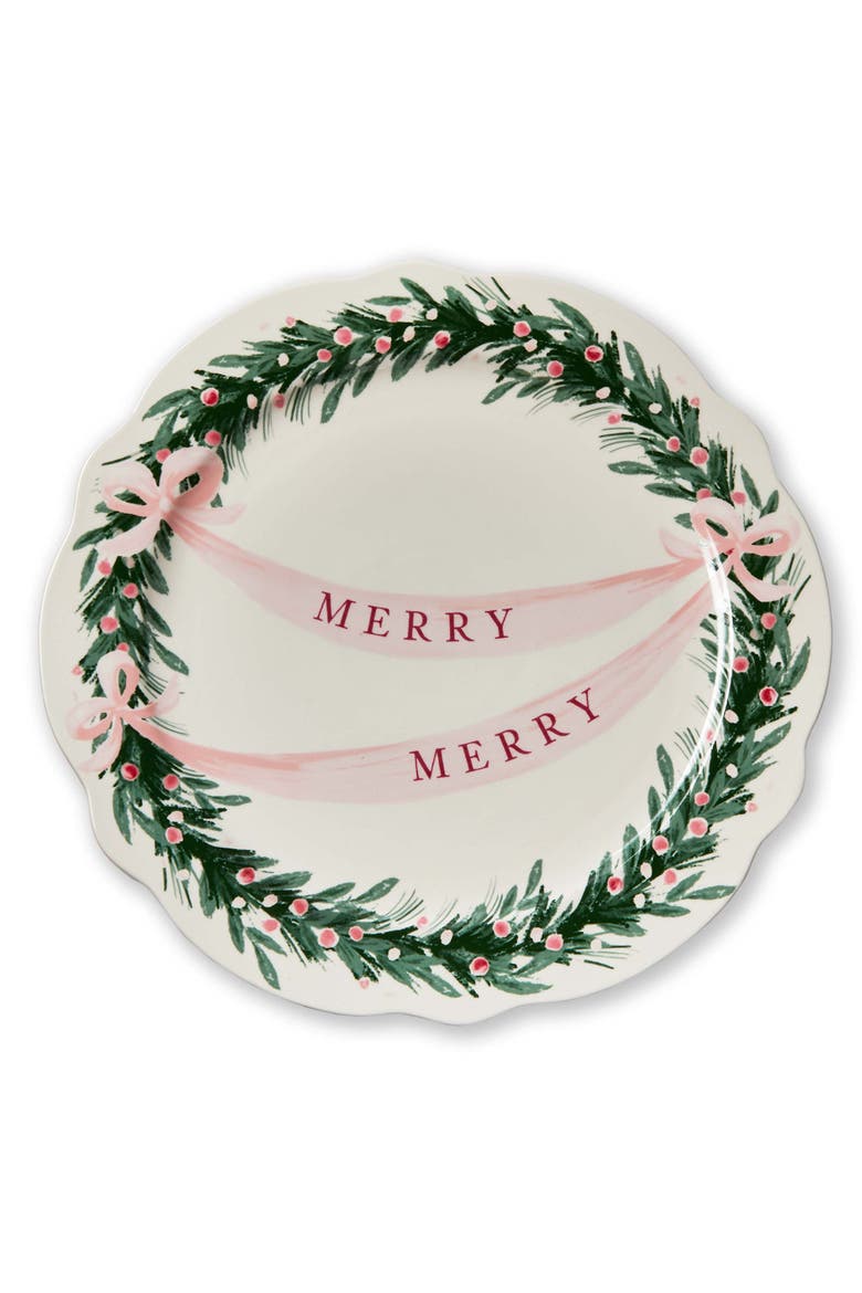 Very Merry Round Ceramic Platter Multicolor Dishwasher Safe, Main, color, Multicolored
