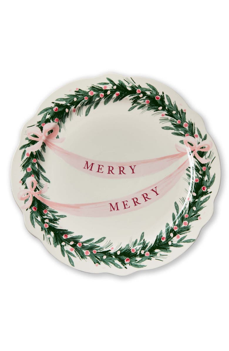 tag Very Merry Round Ceramic Platter Multicolor Dishwasher Safe, Main, color, Multicolored