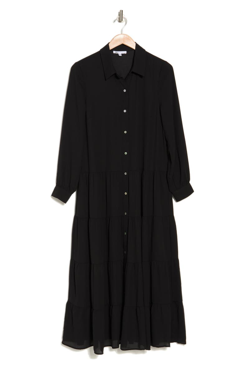Long Sleeve Tiered Shirtdress, Alternate, color, BLACK