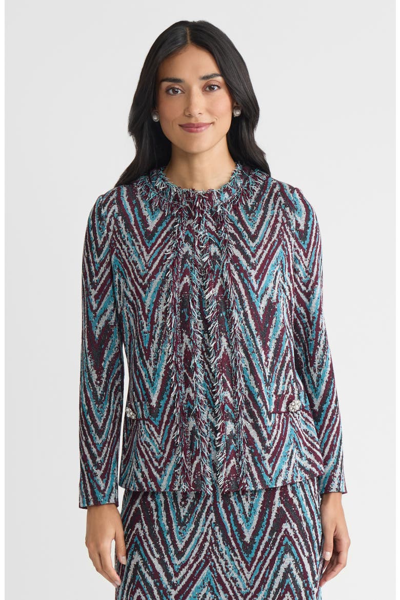 Heritage Lurex Fringe Trim Jacquard Knit Jacket, Main, color, Midnight Violet/Nebula
