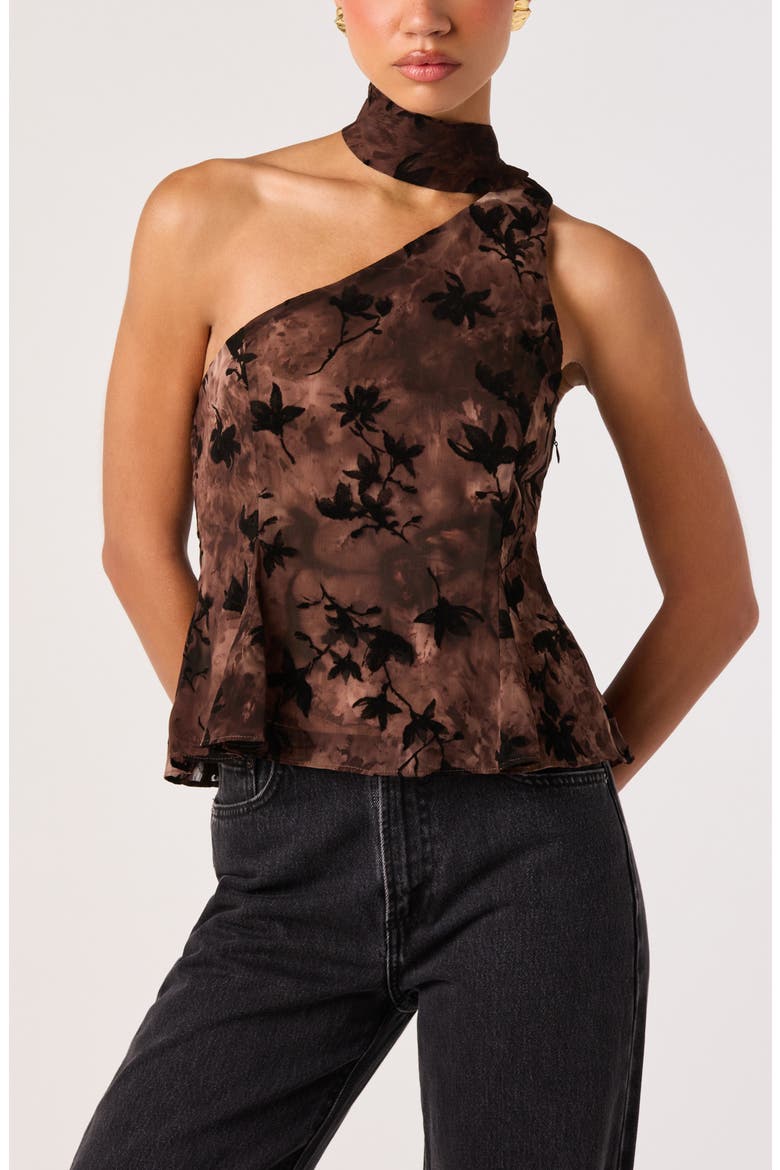 Ilde One-Shoulder Mock Neck Top, Alternate, color, TAUPE FLORAL