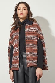 Ming Wang Collared Zip Front Cozy Knit Cape
