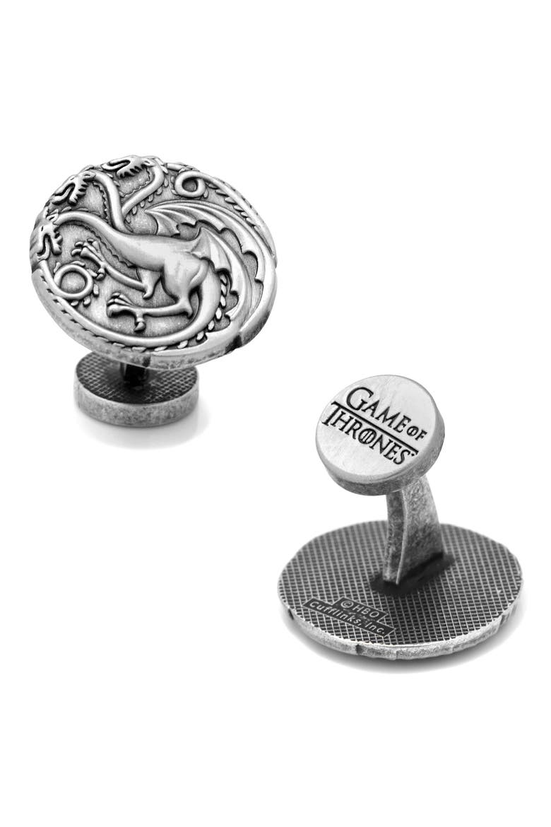 Targaryen Dragon Cuff Links, Alternate, color, SILVER