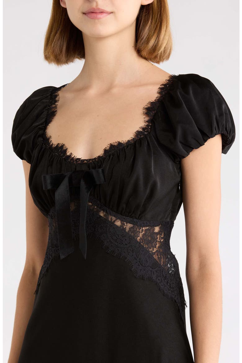 Mira Lace Trim Puff Sleeve Dress, Alternate, color, BLACK