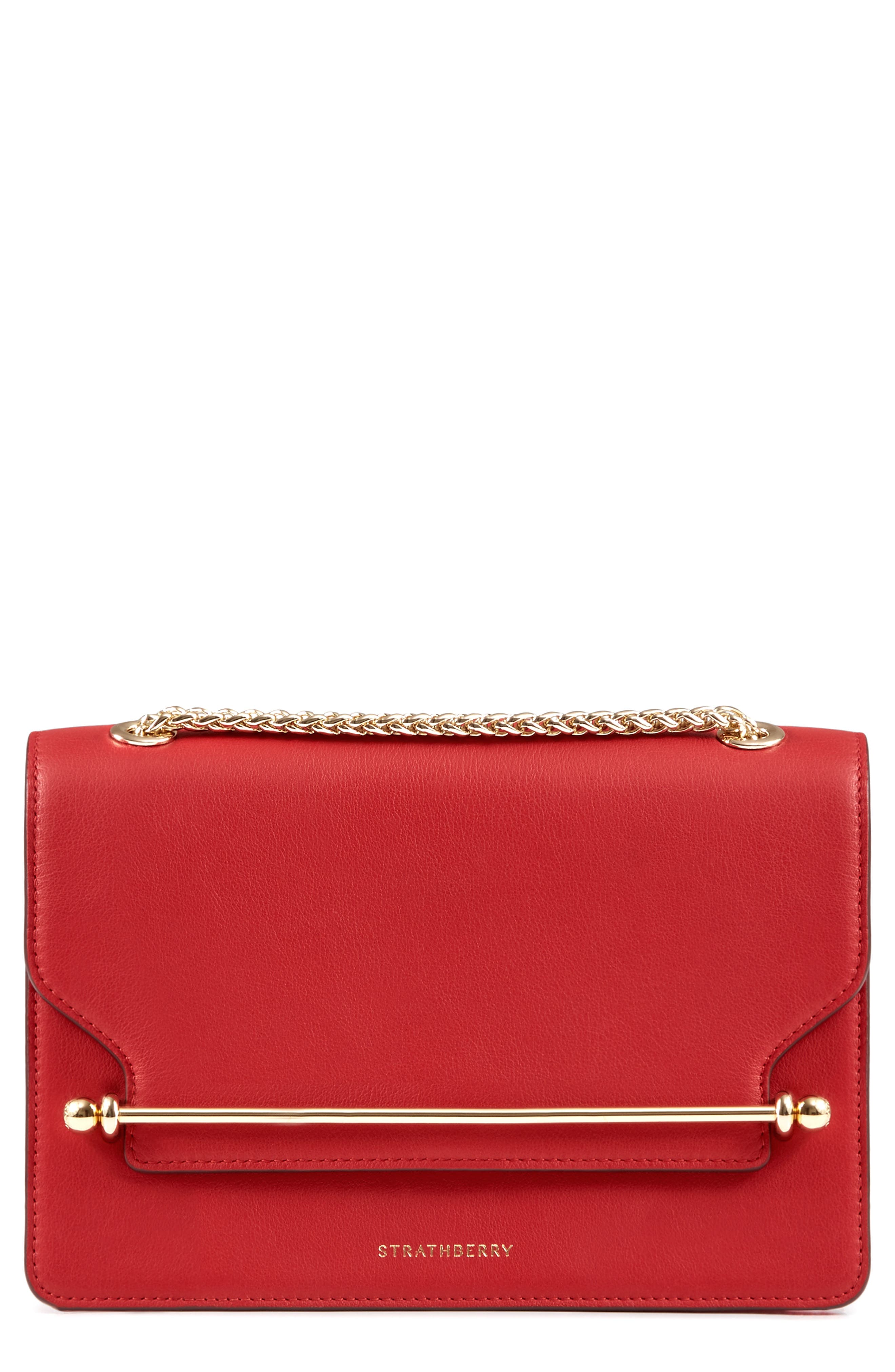 East/West Leather Crossbody Bag, Main, color, RUBY