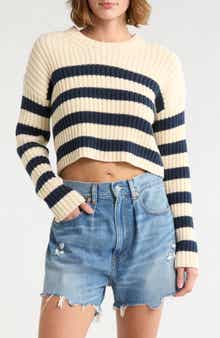 DENIMIST Striped Ribbed Cropped Sweater