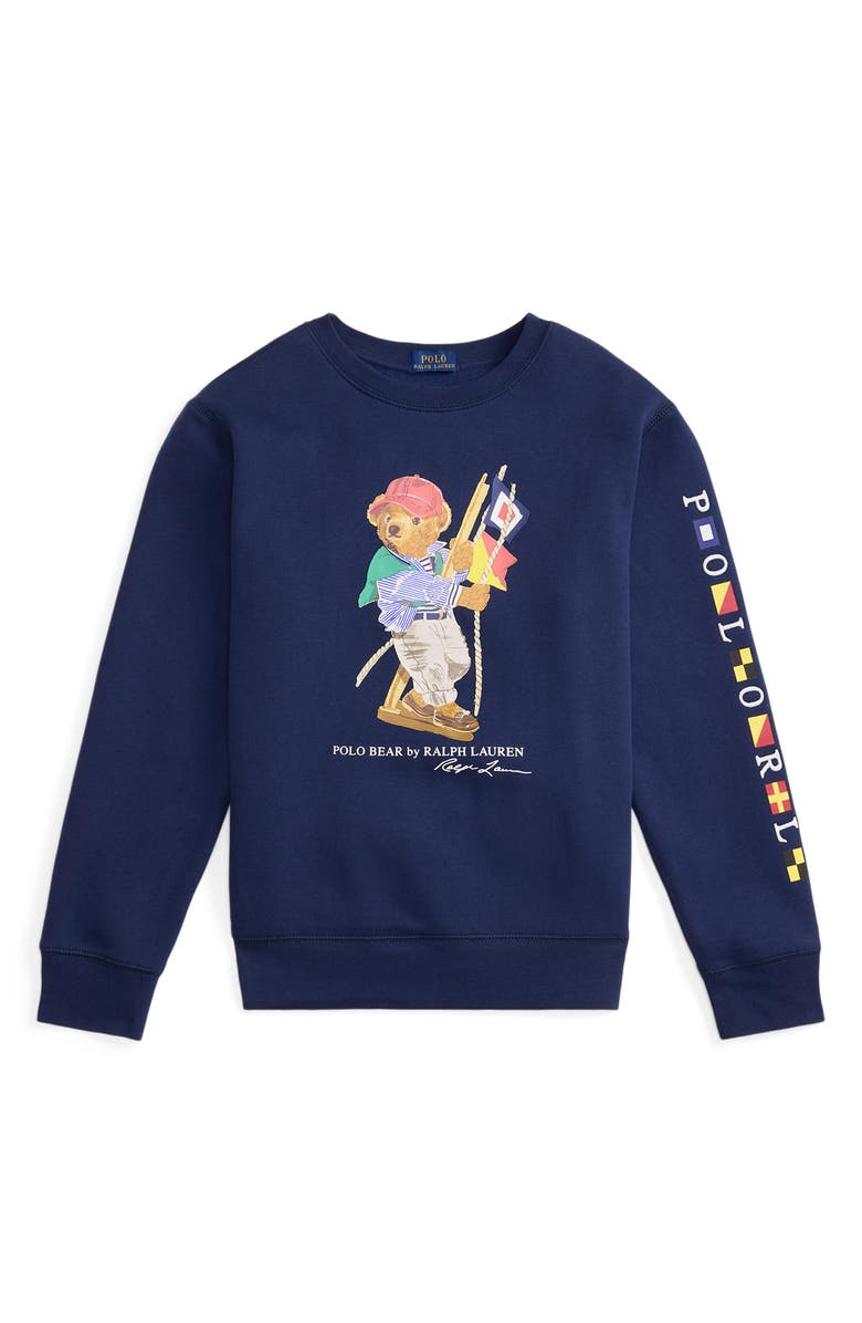 Polo Ralph Lauren Kids' Polo Bear Fleece Crewneck Sweatshirt, Main, color, Newport Navy
