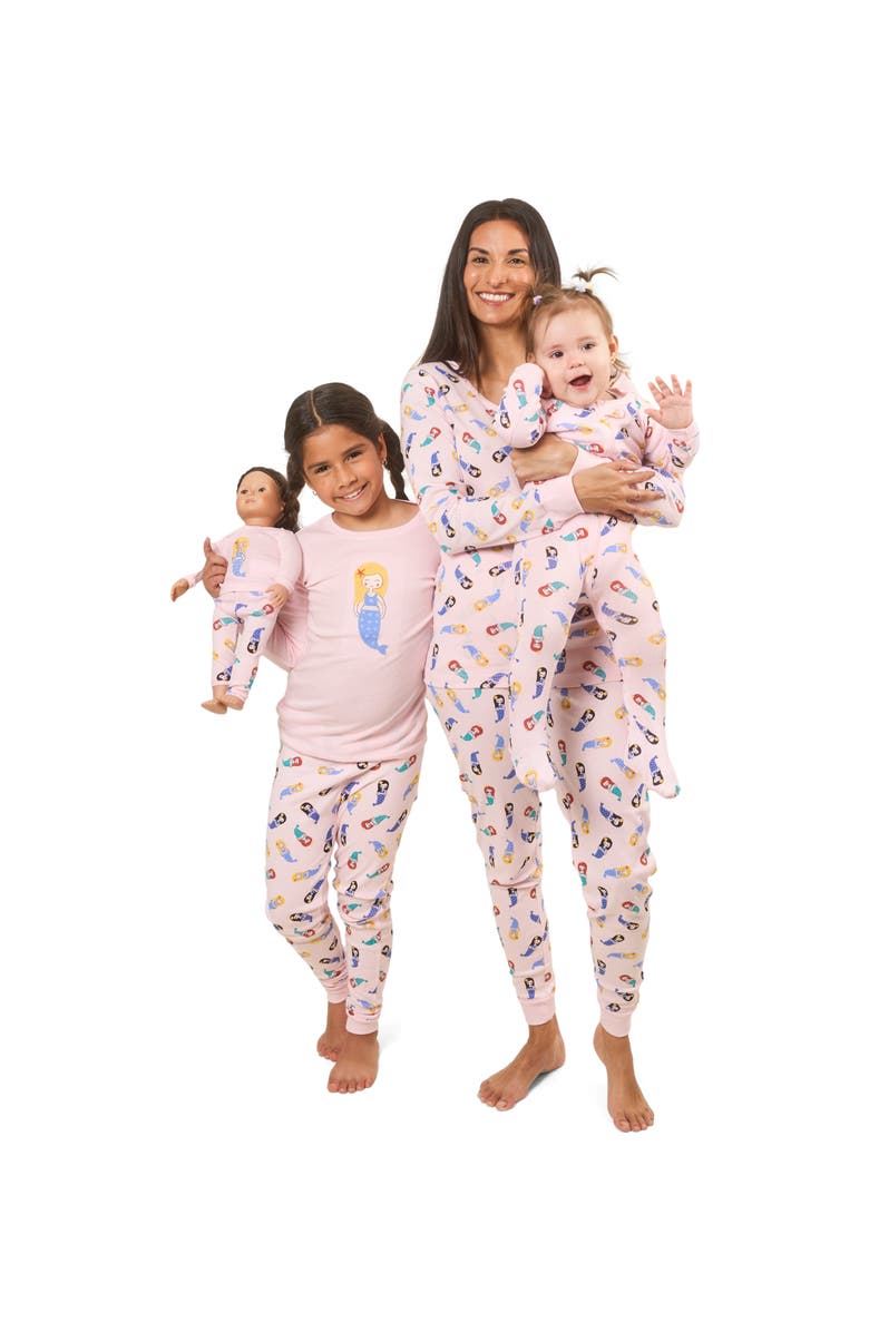 Leveret Kids Footed Cotton Matching Family Pajamas, Whimsy & Fantasy Prints, Alternate, color, Mermaid