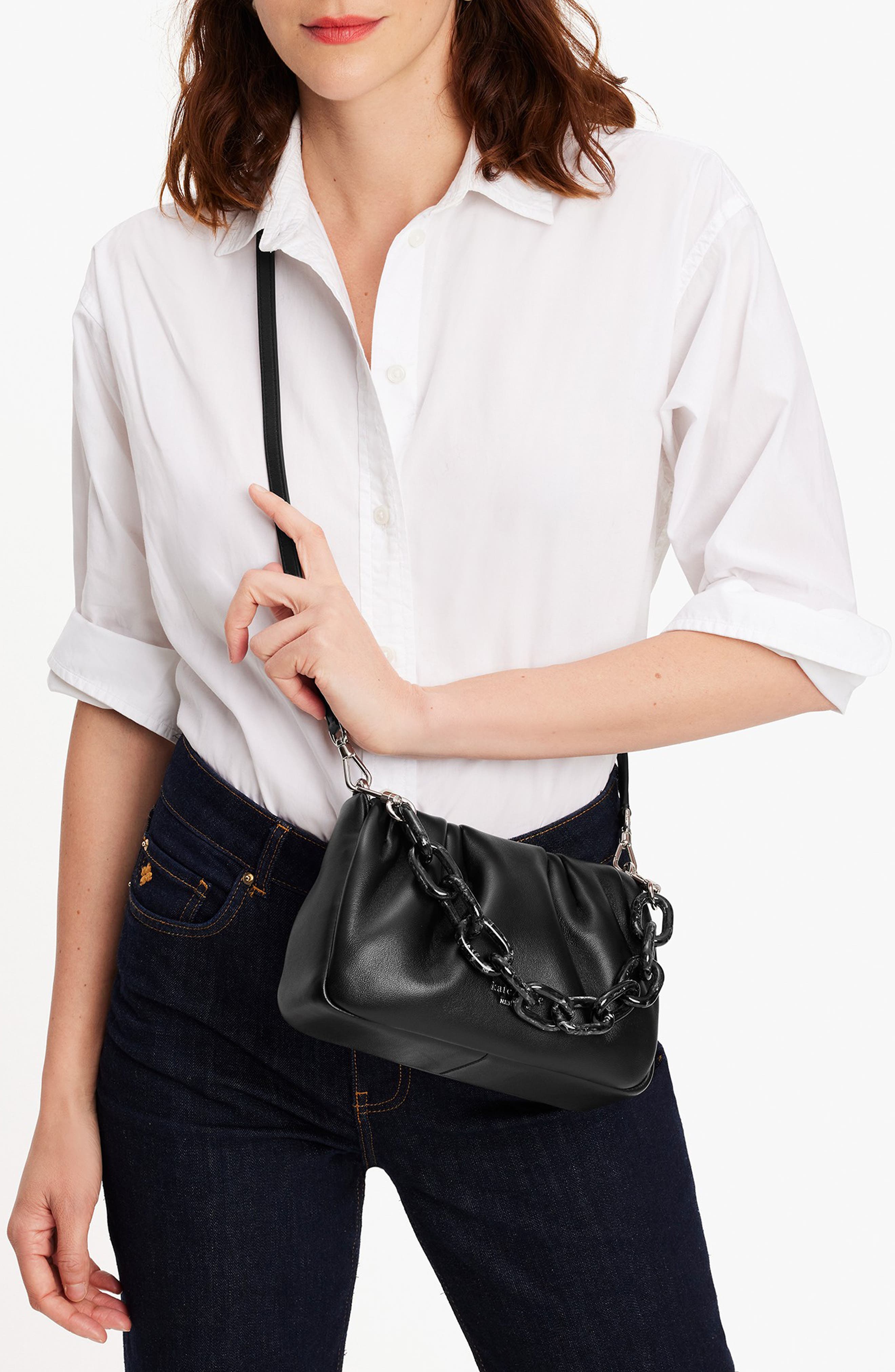 Kate Spade New York souffle smooth leather crossbody, Alternate, color, Black