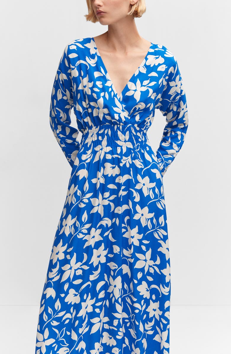 MANGO Floral Print Long Sleeve Faux Wrap Dress, Alternate, color, 