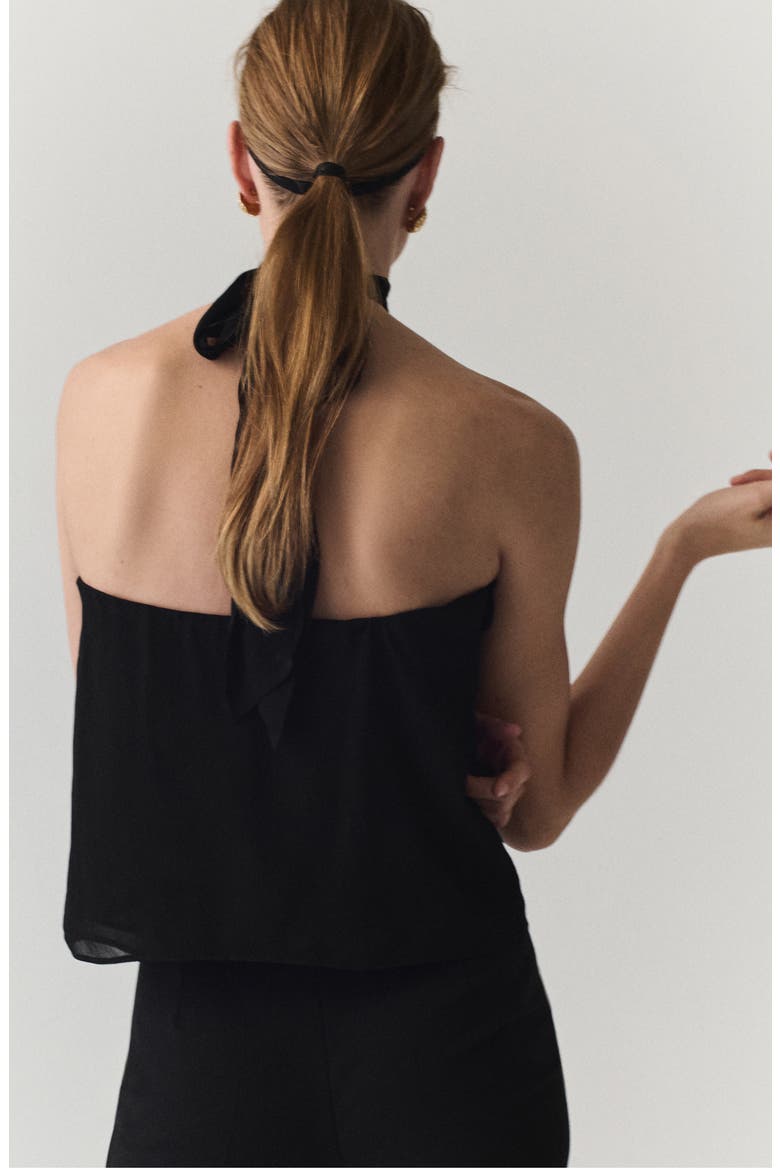 Rosette Chiffon Halter Top, Alternate, color, BLACK