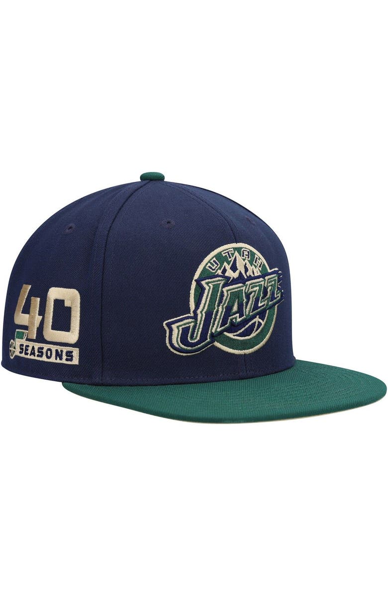 Mitchell & Ness Men's Mitchell & Ness Navy/Green Utah Jazz 40th Anniversary Hardwood Classics Grassland Fitted Hat, Main, color, 