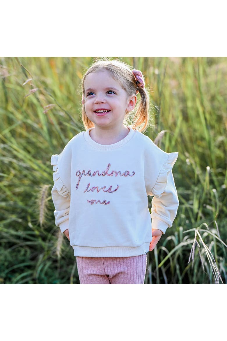 Ruffle Slouch Grandma Loves Me Sweatshirt, Alternate, color, Natural