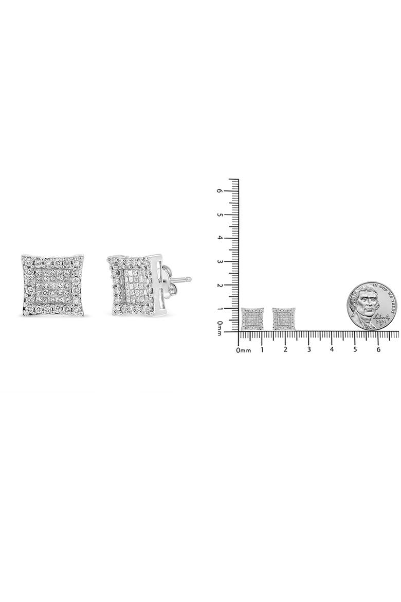 18K White Gold 1.00 Cttw Diamond Halo Square Stud Earring, Alternate, color, White