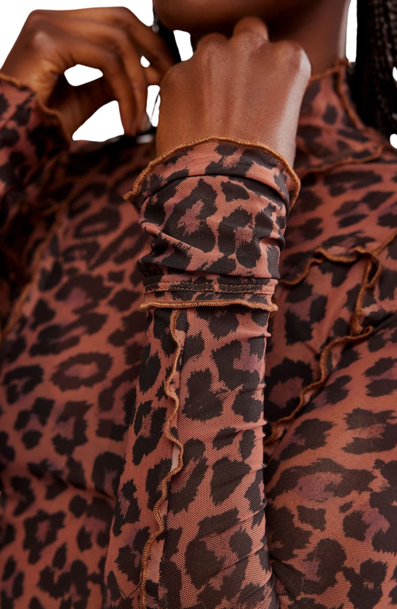 Free People Charlie Print Turtleneck Mesh Top, Alternate, color, Cats Meow