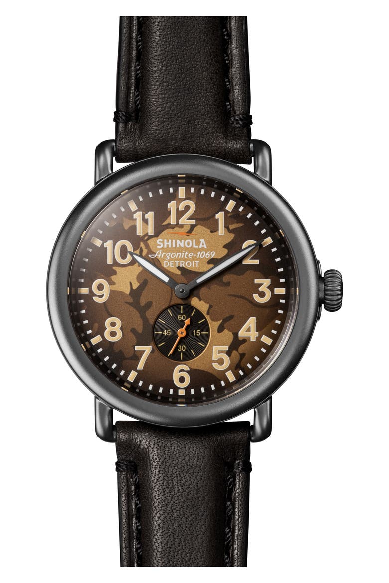 Runwell Leather Strap Watch, 41mm, Main, color, BROWN OAK LEAF CAMO