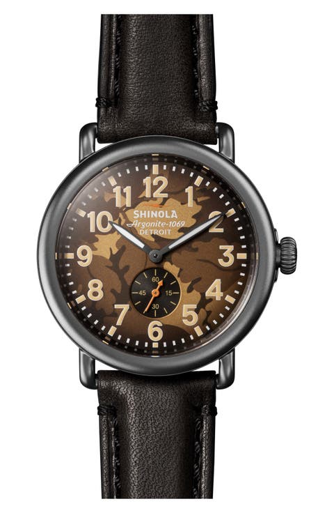 Runwell Leather Strap Watch, 41mm