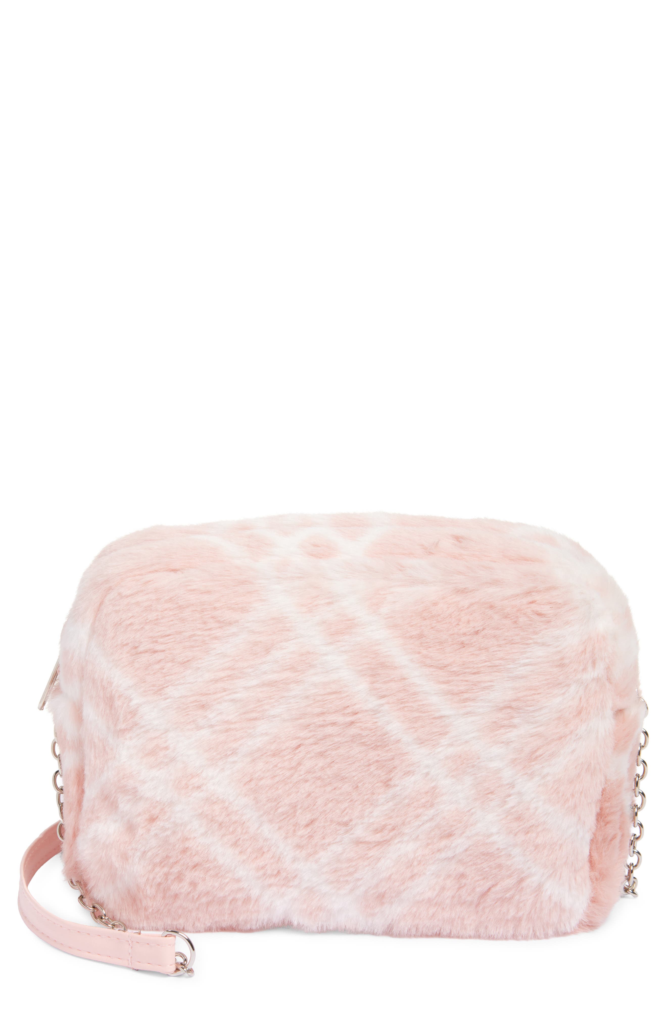 Capelli New York Kids' Plaid Faux Fur Crossbody Bag, Main, color, Blush