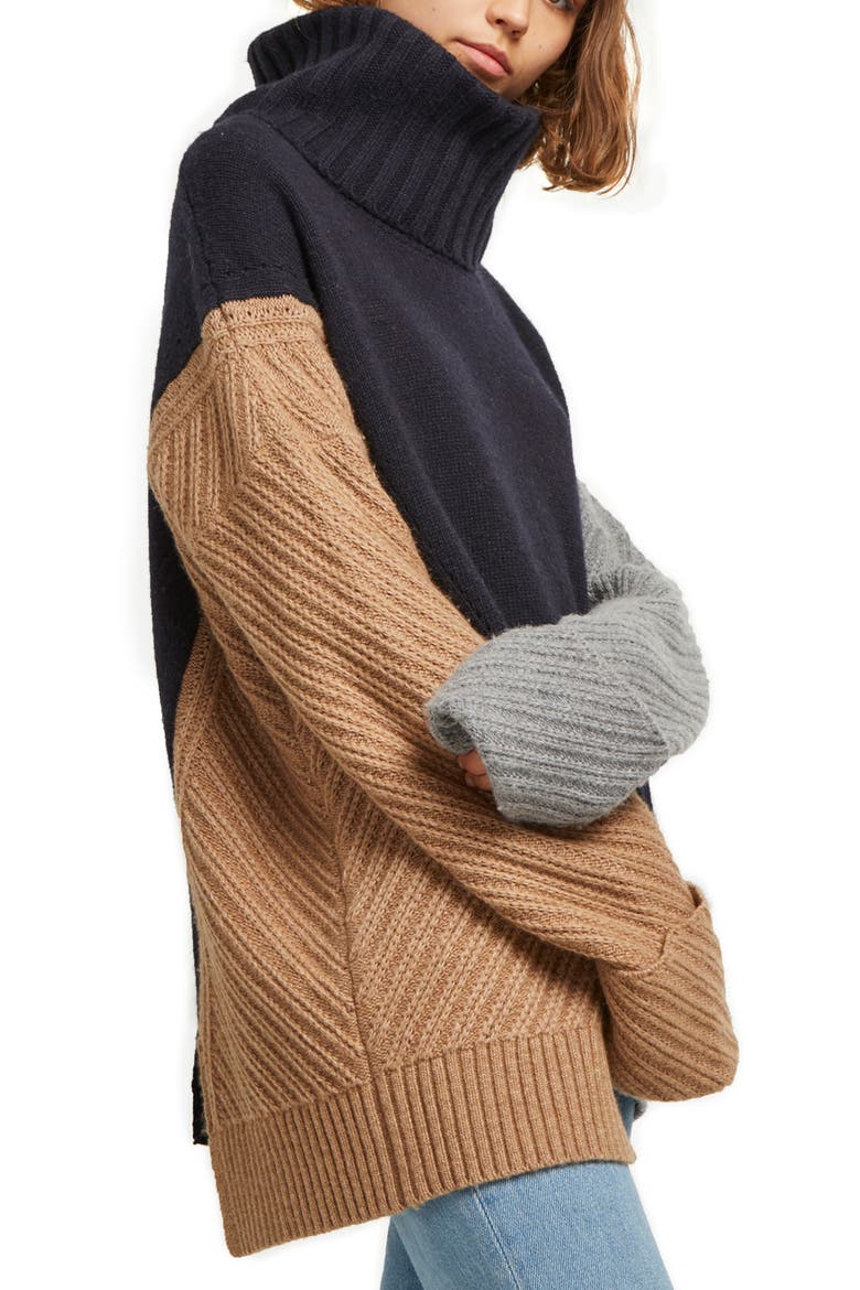 Viola Turtleneck Sweater, Main, color, CAMEL/UTILITY BLUE/MID GREY