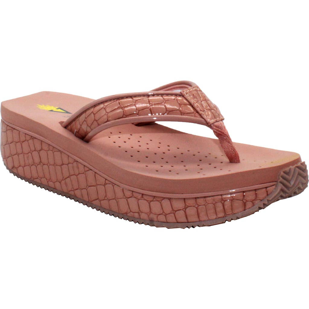Volatile 'mini Croco' Wedge Sandal In Coral