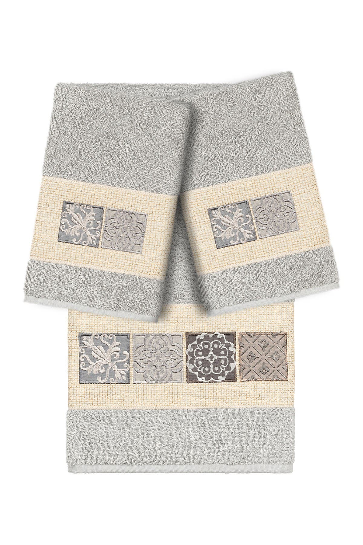 Linum Home Textiles Vivian 3-Piece Embellished Towel - Light Gray