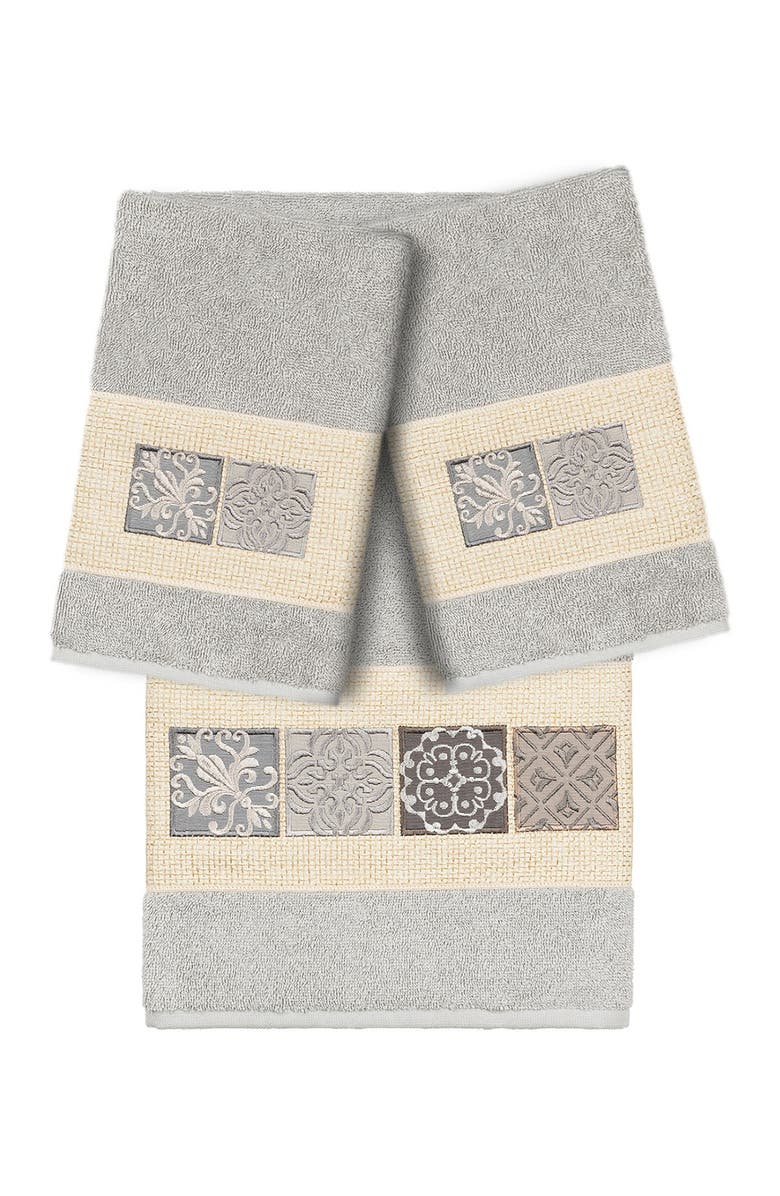Linum Home Textiles Vivian 3-Piece Embellished Towel - Light Gray, Main, color, Light Gray