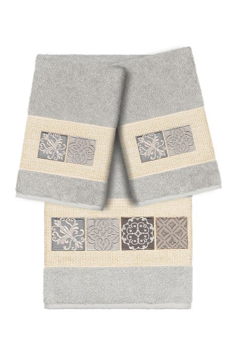 Vivian 3-Piece Embellished Towel - Light Gray
