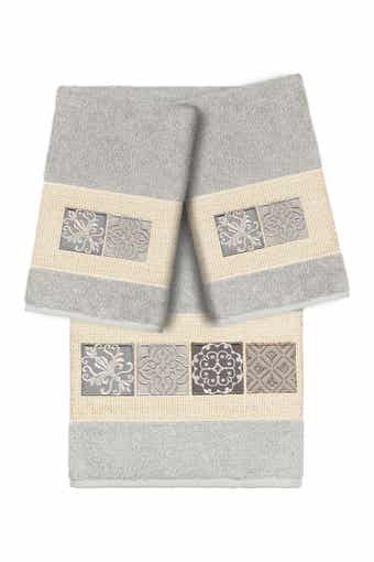 Linum Home Textiles Vivian 3-Piece Embellished Towel - Light Gray