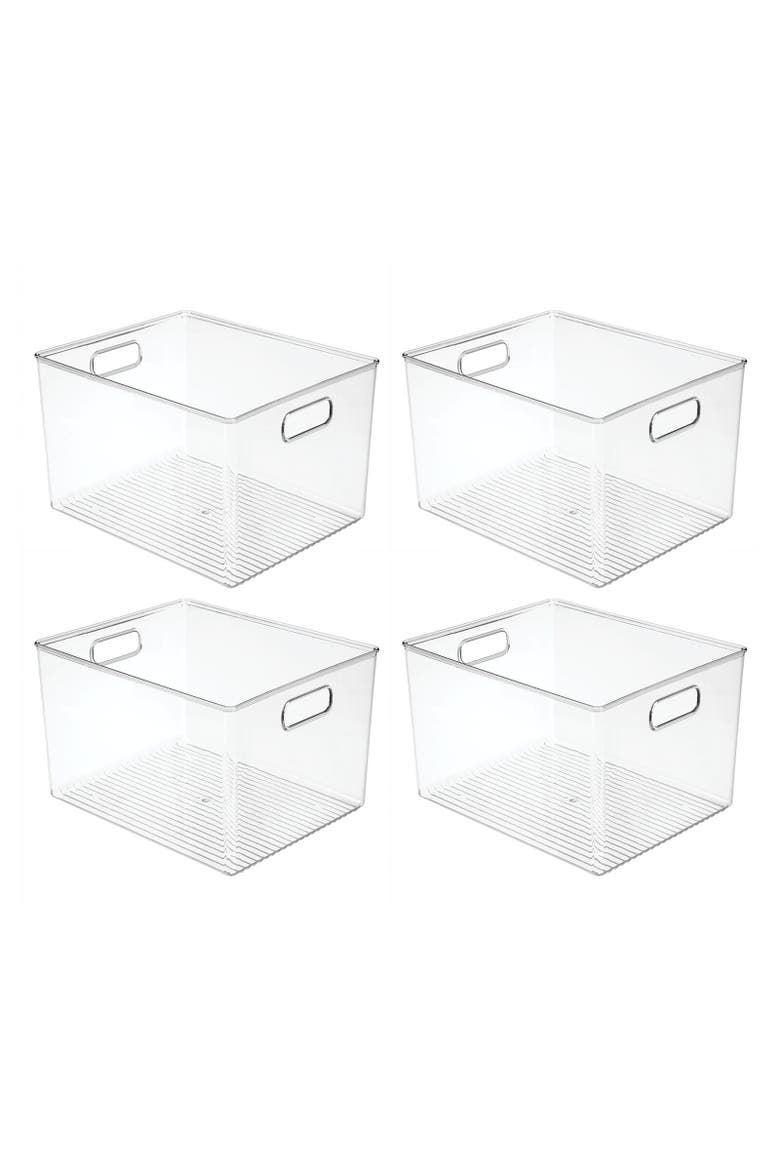 miDesign Plastic Closet Storage Organizer Container Bin, Handles - 4 Pack, USA Made, Main, color, Clear