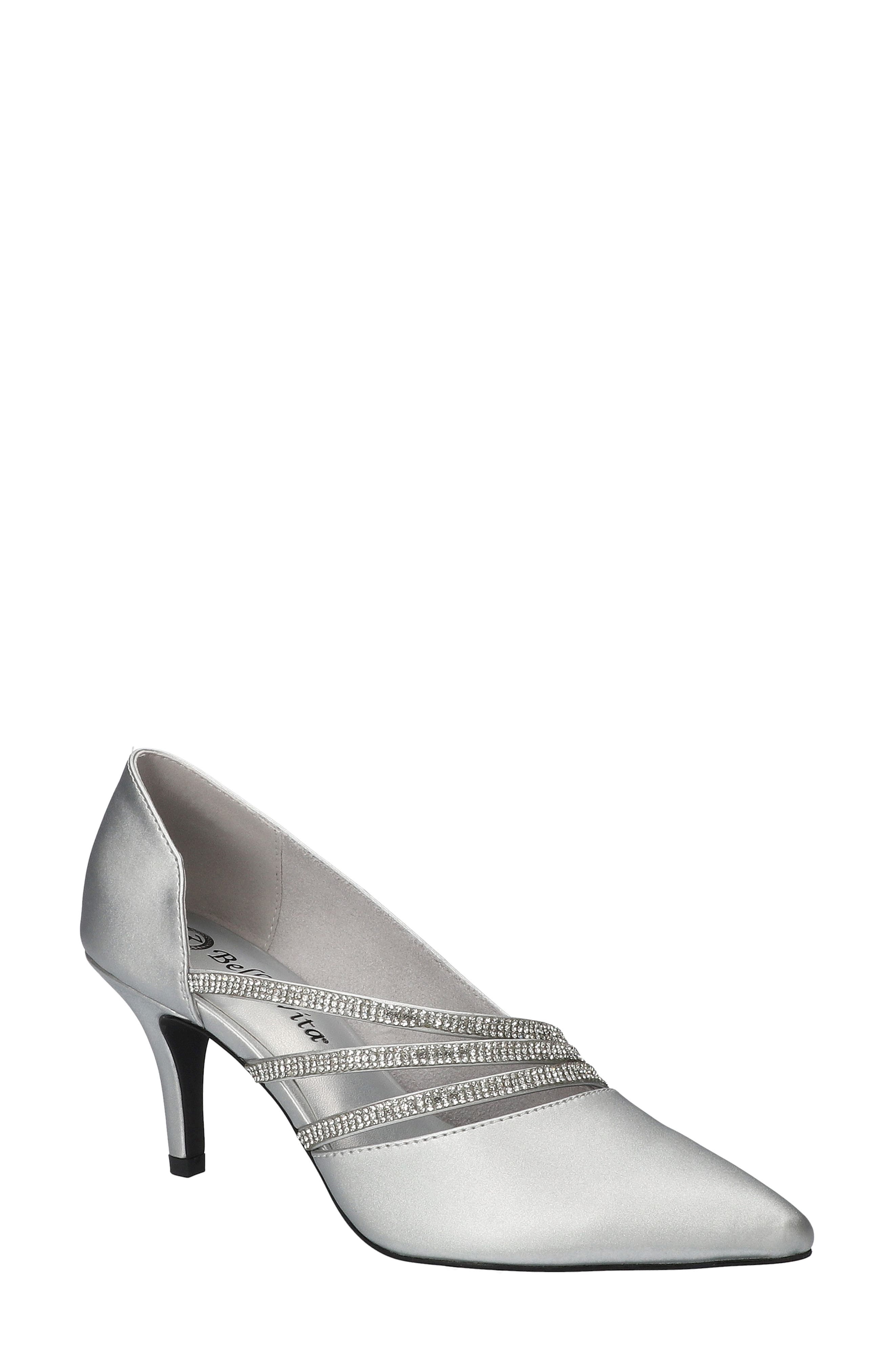 Azalea Bella Vita Crystal Embellished Pump, Main, color, SILVER SATIN-STONES