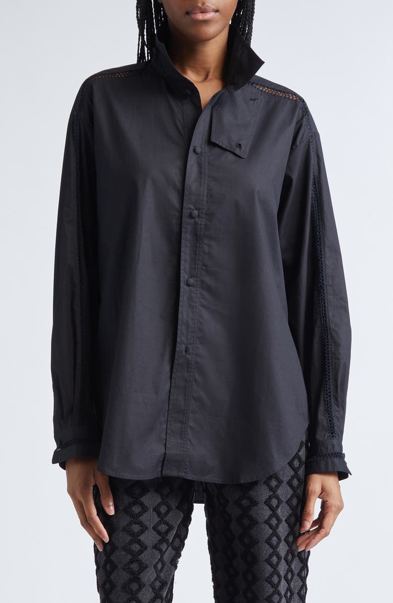 Diotima Tab Embroidered Cotton Poplin Button-Up Shirt, Main, color, Black