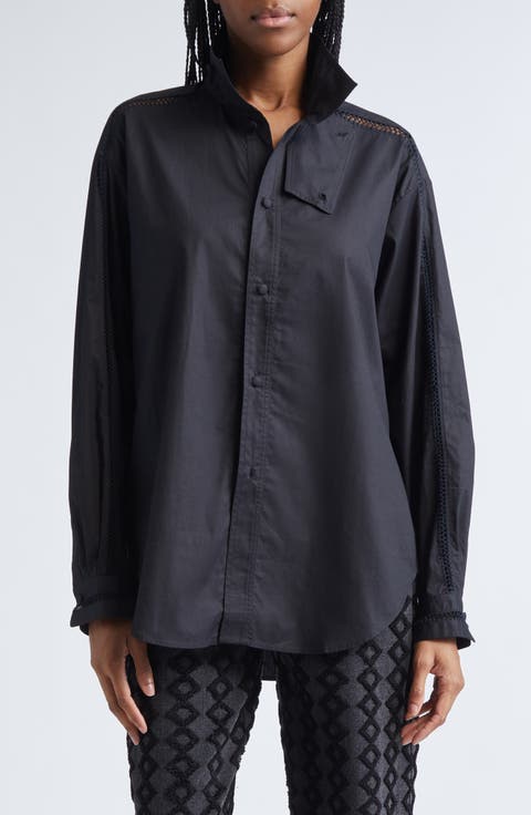 Tab Embroidered Cotton Poplin Button-Up Shirt