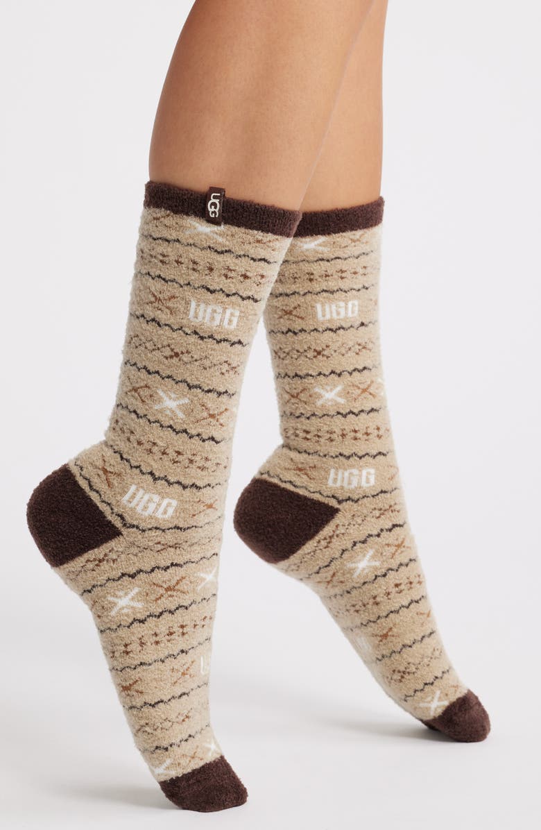 UGG<sup>®</sup> Leslie Crew Socks, Main, color, Cola Multi Uggisle