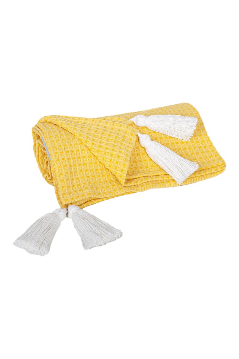 Khonsu Waffle Weave Tassel Throw Blanket, Alternate, color, YELLOW