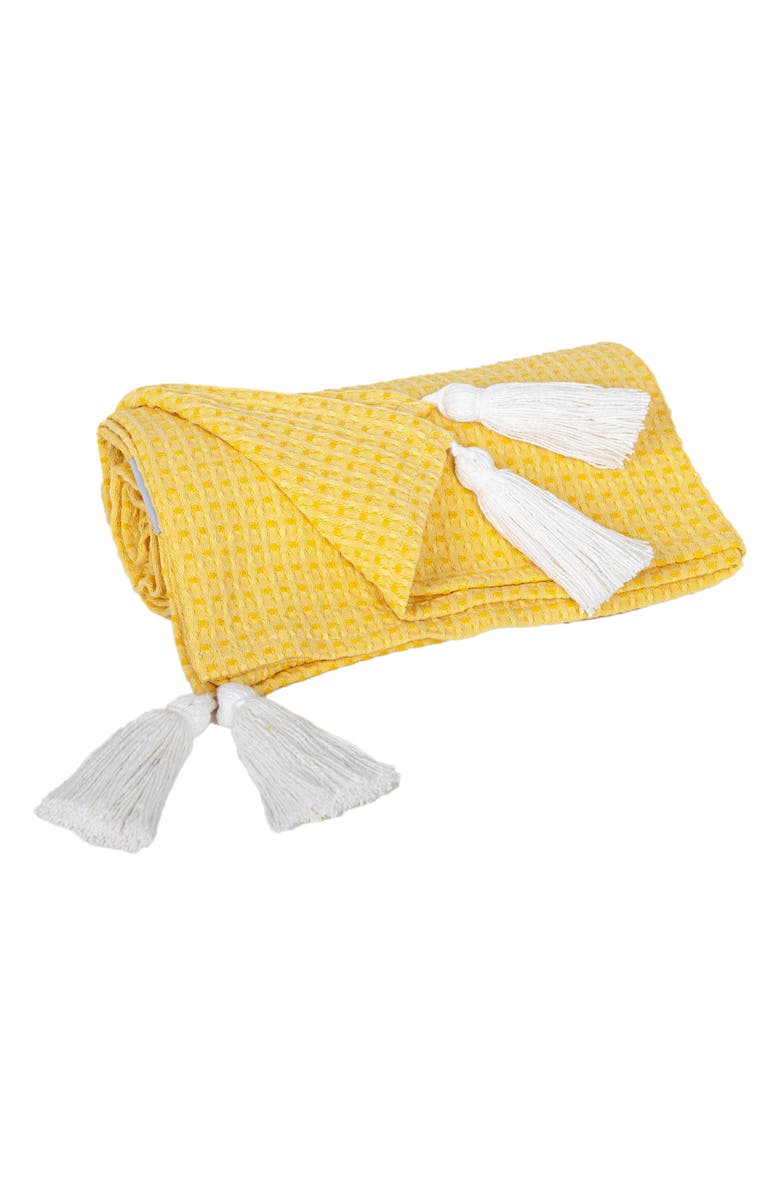 PARKLAND COLLECTION Khonsu Waffle Weave Tassel Throw Blanket, Alternate, color, Yellow