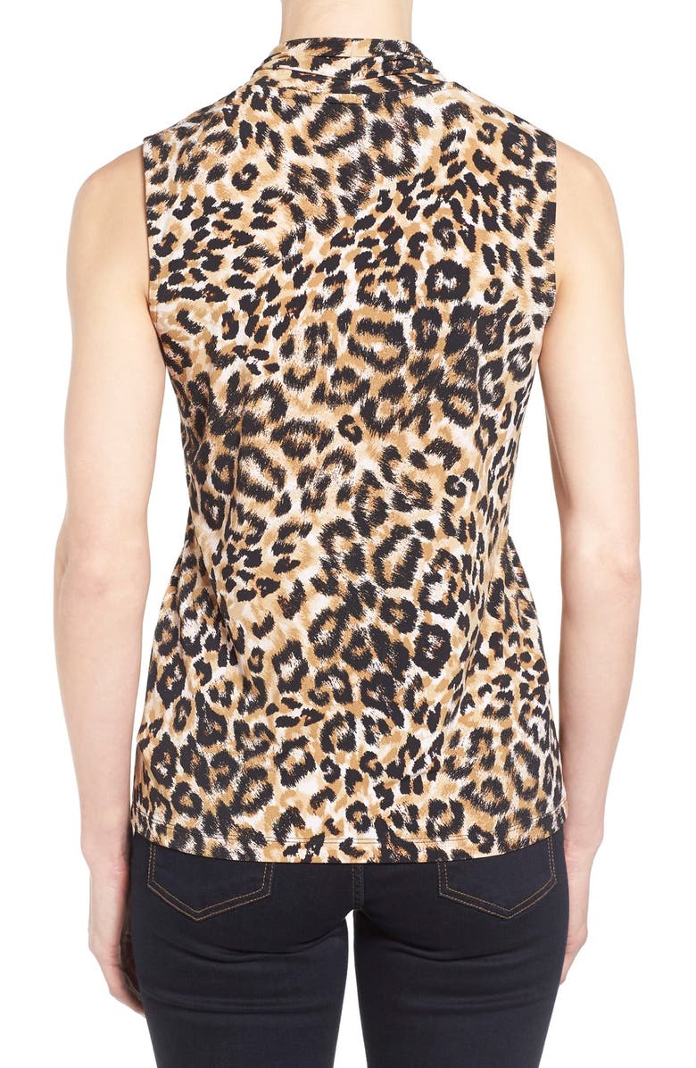 ZDNU ANNE KLEIN NEW YORK Anne Klein Leopard Print Pleat V-Neck Top, Alternate, color,
