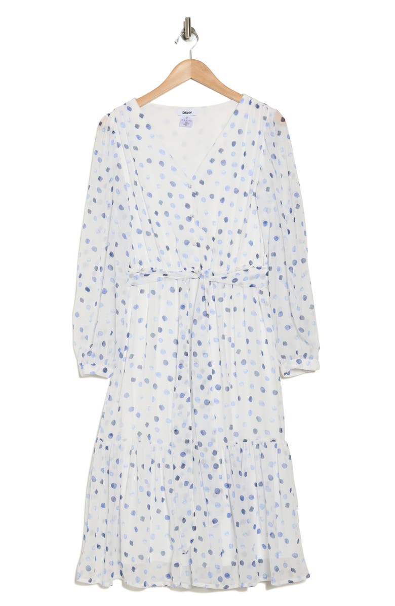 DKNY Polka Dot Long Sleeve Chiffon Midi Dress, Alternate, color, 